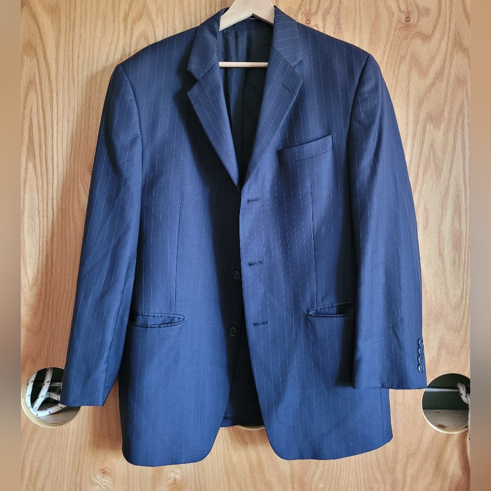 Vintage Chaps 1978 Dark Blue Navy striped Men's suit jacket